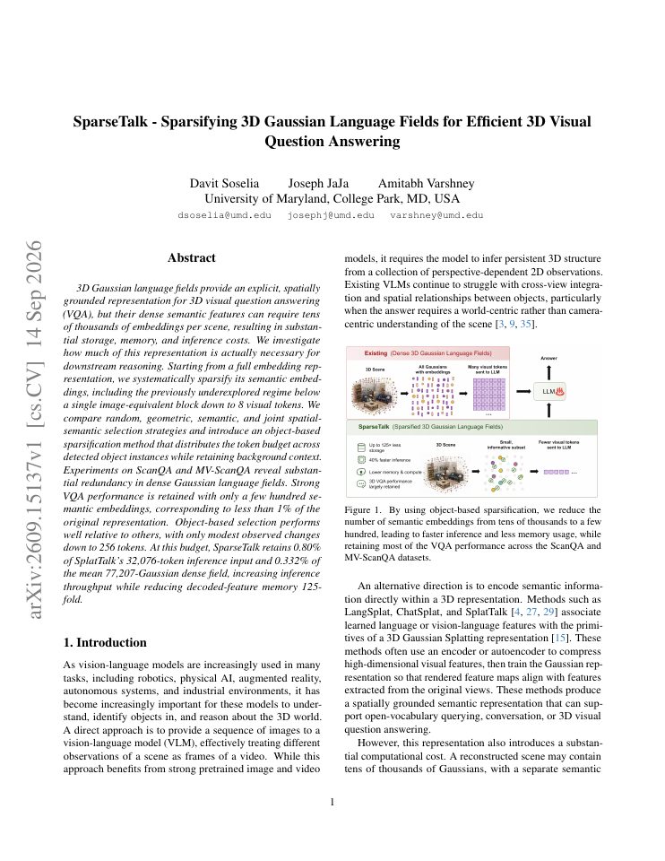 First page of SparseTalk - Sparsifying 3D Gaussian Language Fields for Efficient 3D Visual Question Answering