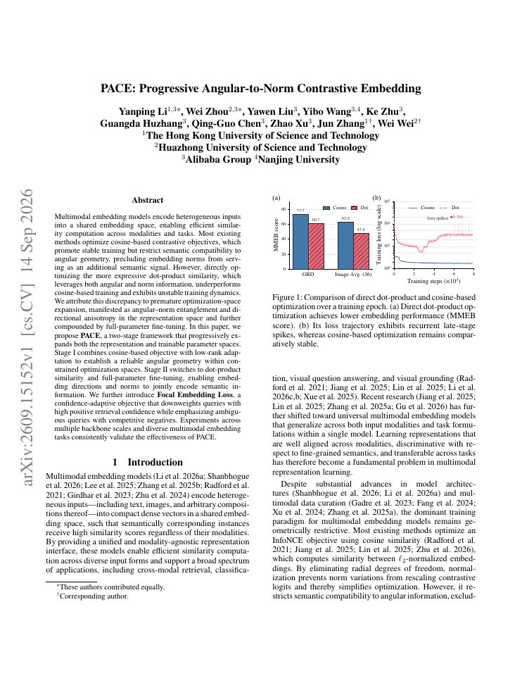 First page of PACE: Progressive Angular-to-Norm Contrastive Embedding