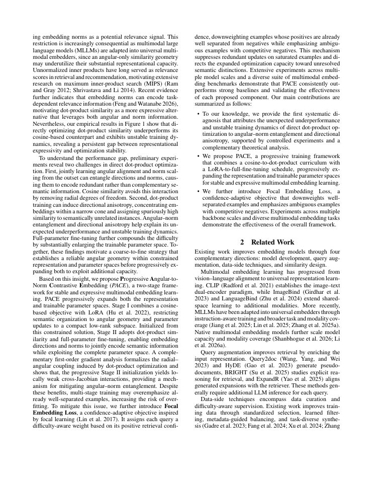 Page 2 of PACE: Progressive Angular-to-Norm Contrastive Embedding