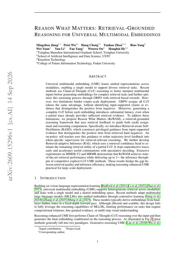 First page of Reason What Matters: Retrieval-Grounded Reasoning for Universal Multimodal Embeddings