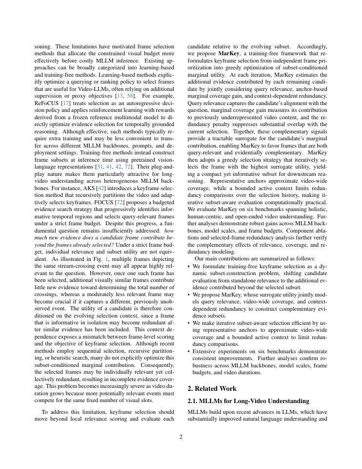 Page 2 of MarKey: Marginal Utility Guided Greedy Keyframe Selection for Long Video Understanding
