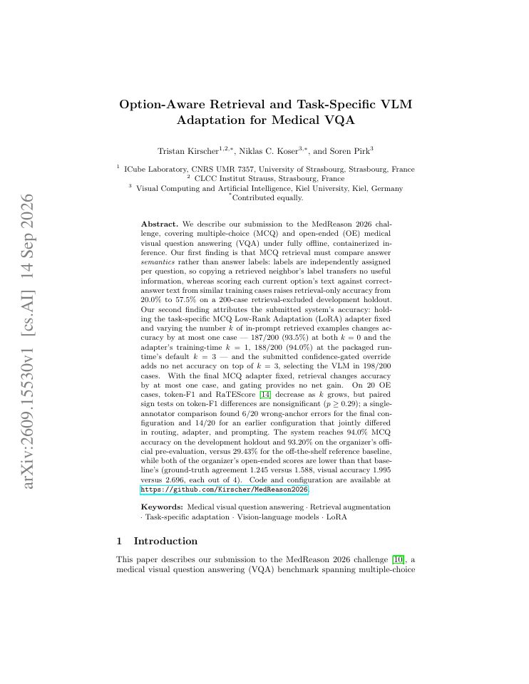 First page of Option-Aware Retrieval and Task-Specific VLM Adaptation for Medical VQA