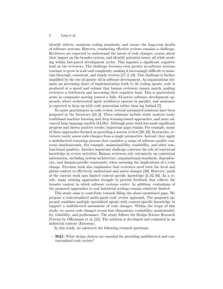 Page 2 of Using Agentic AI for contextualized and multifaceted code review at Ericsson