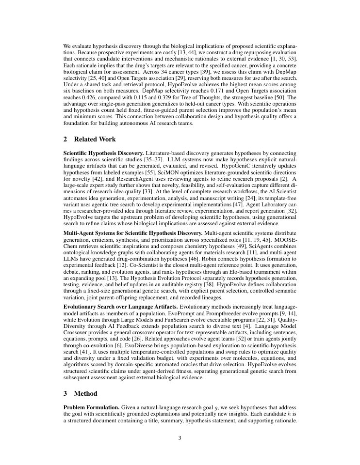 Page 3 of HypoEvolve: Genetic Algorithms Enable Multi-Agent LLMs to Discover Scientific Hypotheses