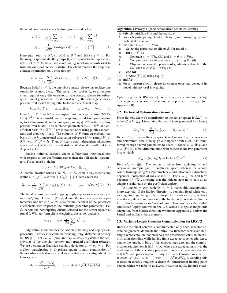 Page 2 of Privacy-Aligned Personalized Federated Learning with Compact Adaptation and Variable-Length Gaussian Communication