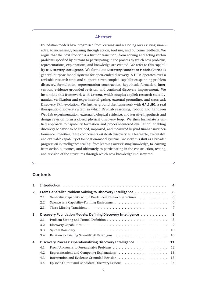 Page 2 of Discovery Foundation Models: Toward Open-Ended Discovery Intelligence