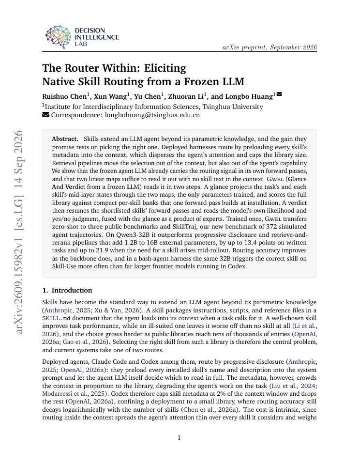 First page of The Router Within: Eliciting Native Skill Routing from a Frozen LLM