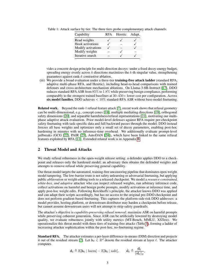Page 3 of Decoy Direction Optimization: A Post-Hoc Defense Against LLM Abliteration
