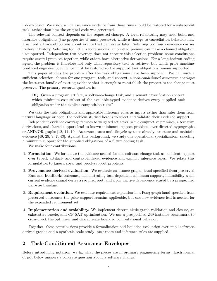 Page 2 of Assurance Envelopes for Autonomous Coding Agents: Minimum-Cost Evidence for Software Change