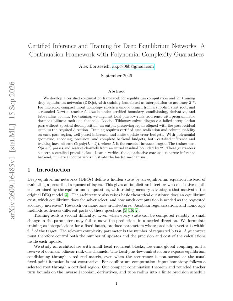 First page of Certified Inference and Training for Deep Equilibrium Networks: A Continuation Framework with Polynomial Complexity Guarantees