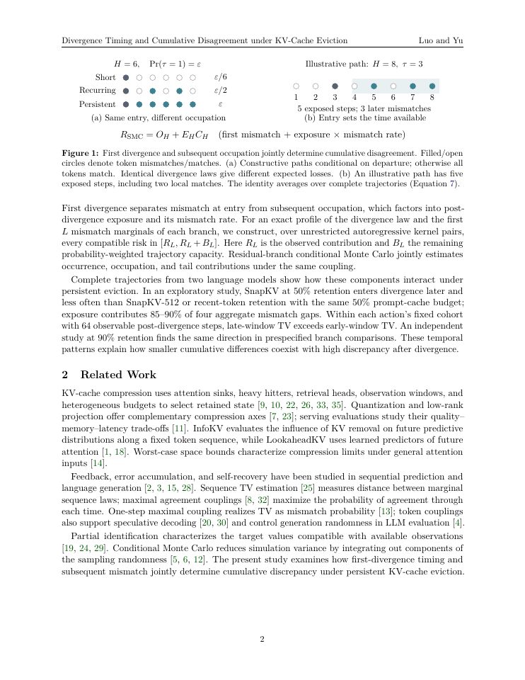 Page 2 of Divergence Timing and Cumulative Disagreement under KV-Cache Eviction