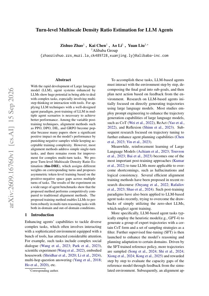 First page of Turn-level Multiscale Density Ratio Estimation for LLM Agents