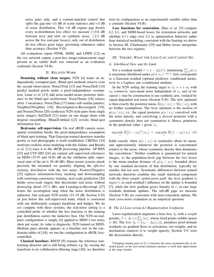 Page 2 of Noise2Noise Revisited: Training Pair Distributions Dominate Loss Choice in Self-Supervised Denoising