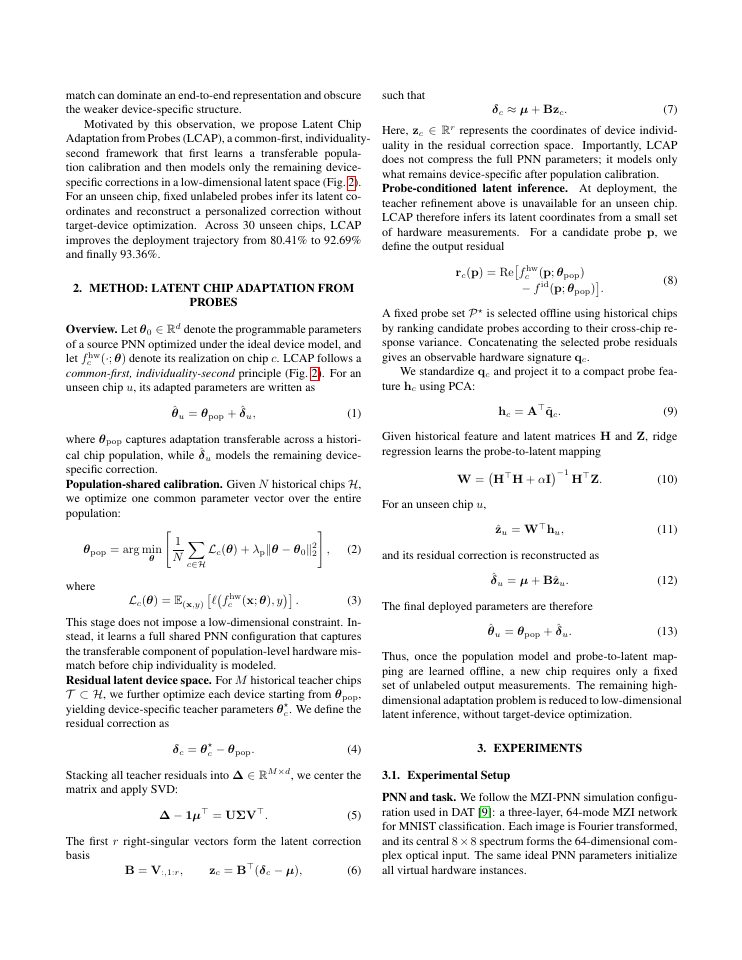 Page 2 of LCAP: Population-Informed Latent Chip Adaptation from Few Output Probes for Photonic Neural Networks
