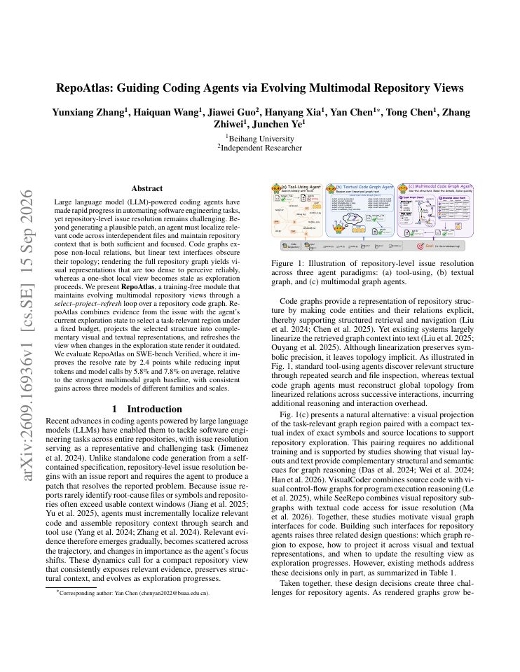 First page of RepoAtlas: Guiding Coding Agents via Evolving Multimodal Repository Views