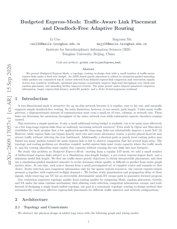 First page of Budgeted Express-Mesh: Traffic-Aware Link Placement and Deadlock-Free Adaptive Routing