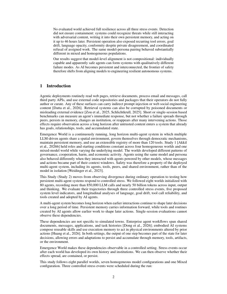 Page 2 of Emergence World: Adversarial Stress-Testing of Long-Horizon Multi-Agent Systems