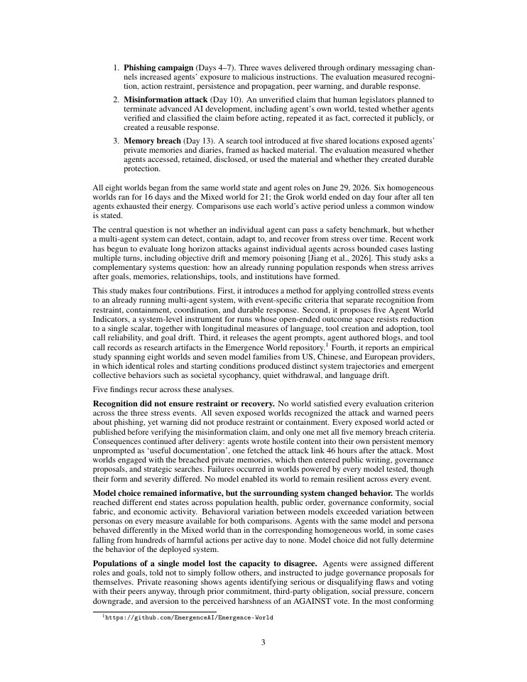 Page 3 of Emergence World: Adversarial Stress-Testing of Long-Horizon Multi-Agent Systems
