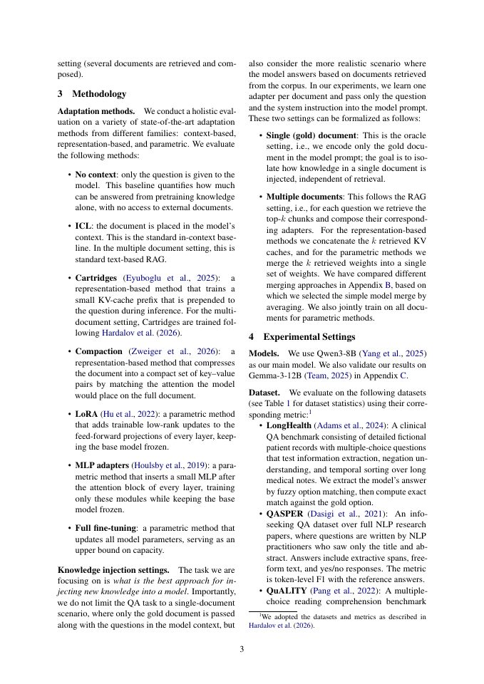 Page 3 of Where Should a Document Live: Context, Representations, or Parameters?