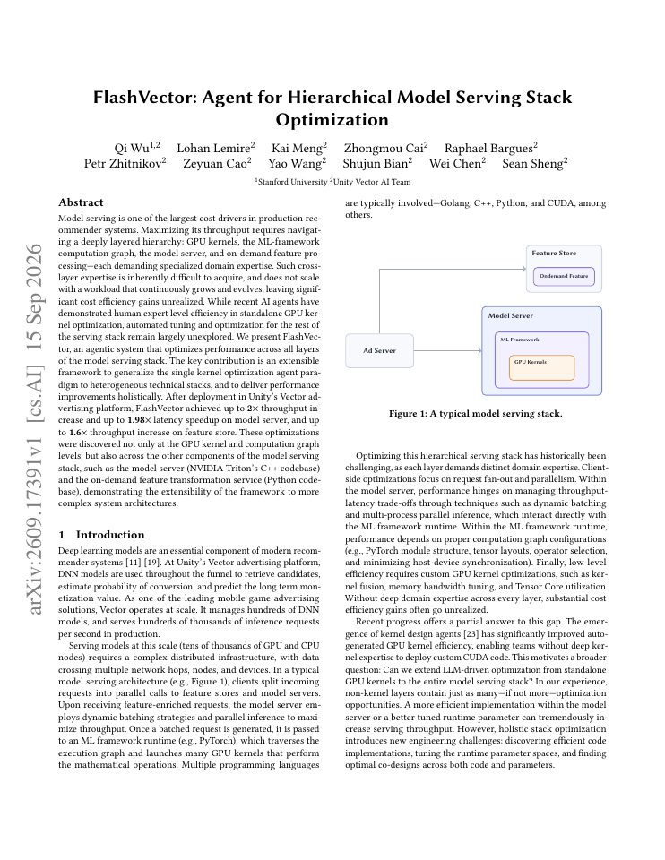 First page of FlashVector: Agent for Hierarchical Model Serving Stack Optimization