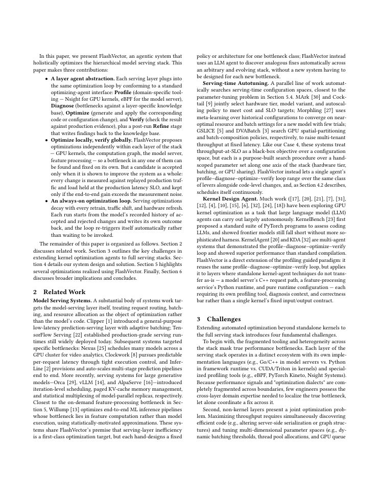 Page 2 of FlashVector: Agent for Hierarchical Model Serving Stack Optimization