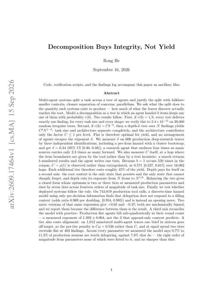 First page of Decomposition Buys Integrity, Not Yield