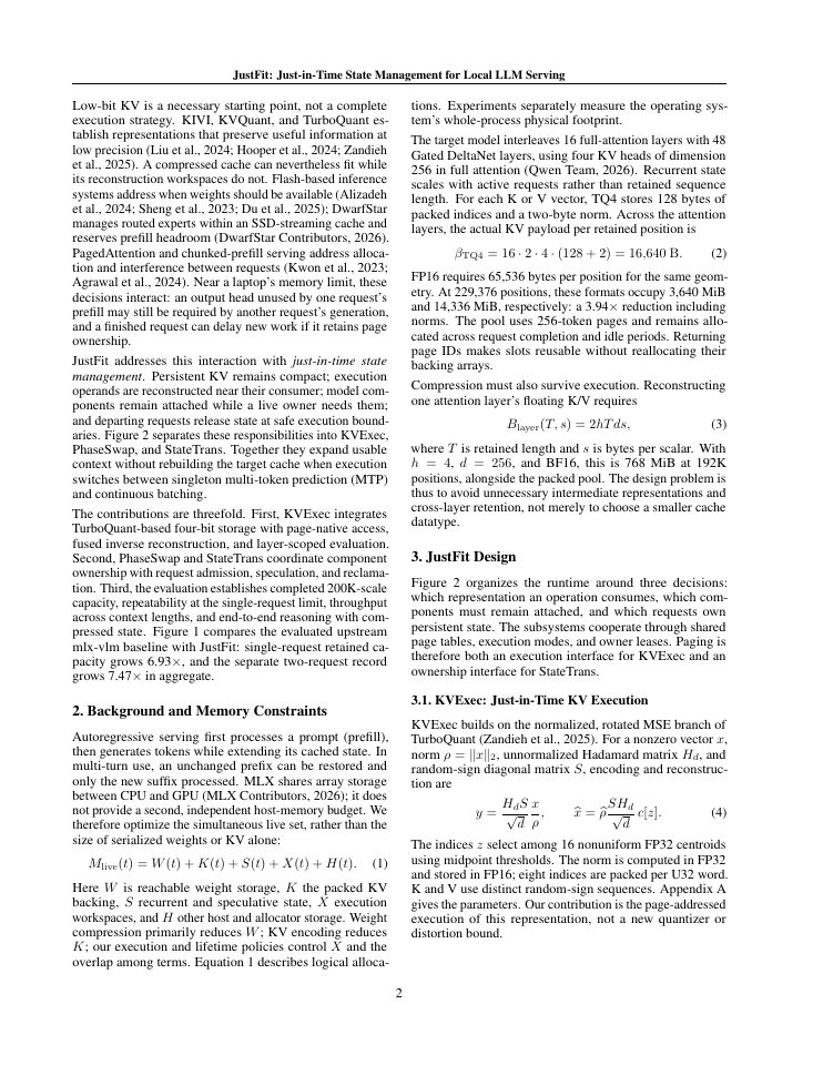 Page 2 of JustFit: 200K-Token LLM Serving on a 24 GiB Laptop with Just-in-Time State Management
