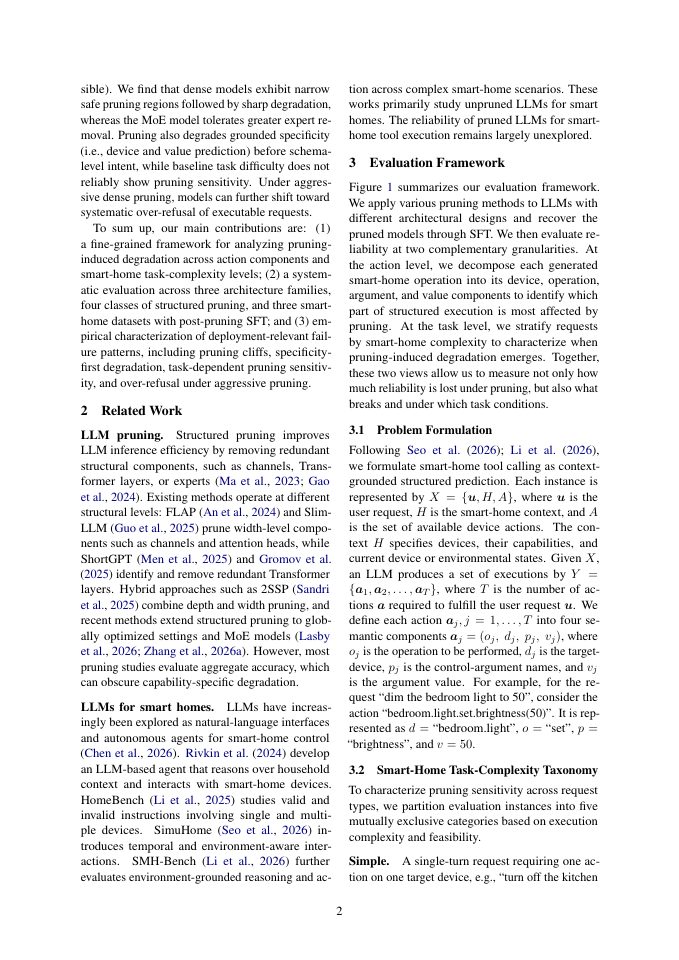 Page 2 of What Breaks Under Pruning in Smart Homes, and When? Evaluating LLM Degradation Across Architectures and Task Complexity
