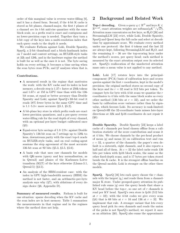 Page 2 of Fathom: Per-Query Read Depth for Sparse Decoding over Offloaded KV Caches