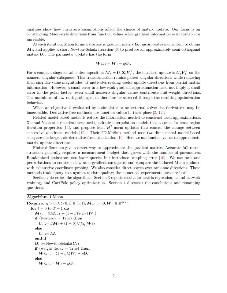 Page 2 of Derivative-Free Structured Updates for Muon