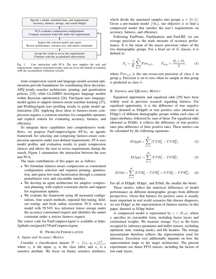Page 2 of FairCompressAgent: An Agentic Framework for Fairness-Aware Model Compression for FPGA Deployment