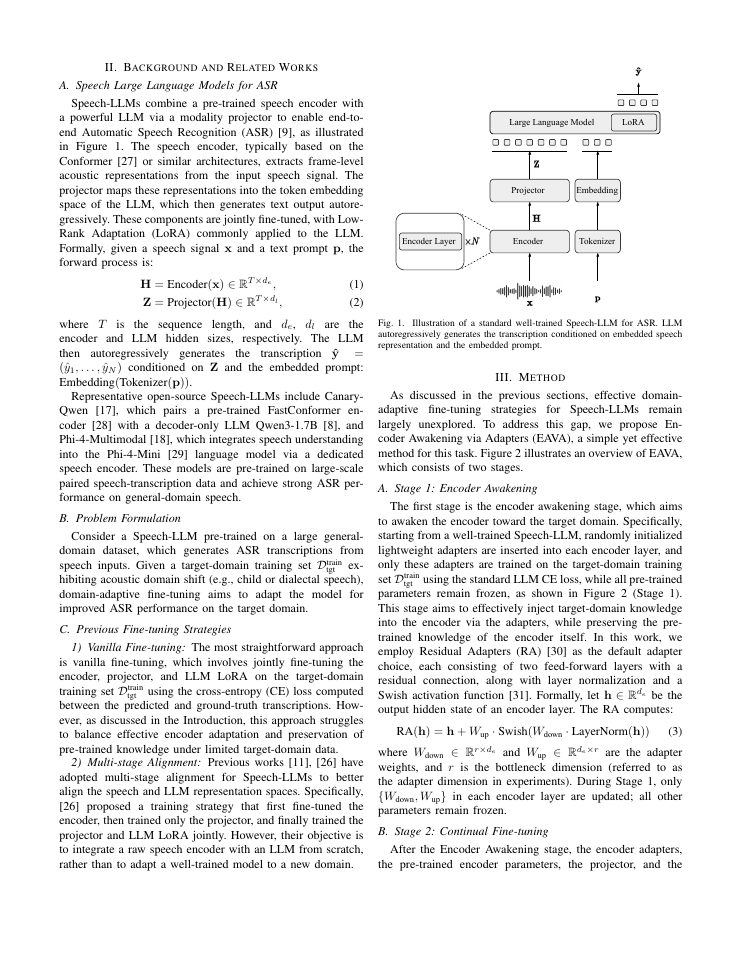 Page 2 of Encoder Awakening via Adapters: Effective Domain-Adaptive Fine-tuning of Speech-LLMs