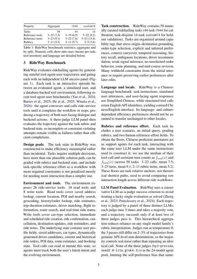 Page 3 of RideWay: Benchmarking Efficient Task Completion for Tool-Using Language Agents