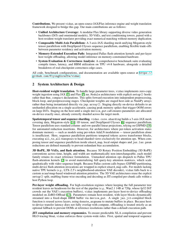 Page 2 of vidax: A Unified JAX Framework for Video Generative Models on Accelerator Meshes