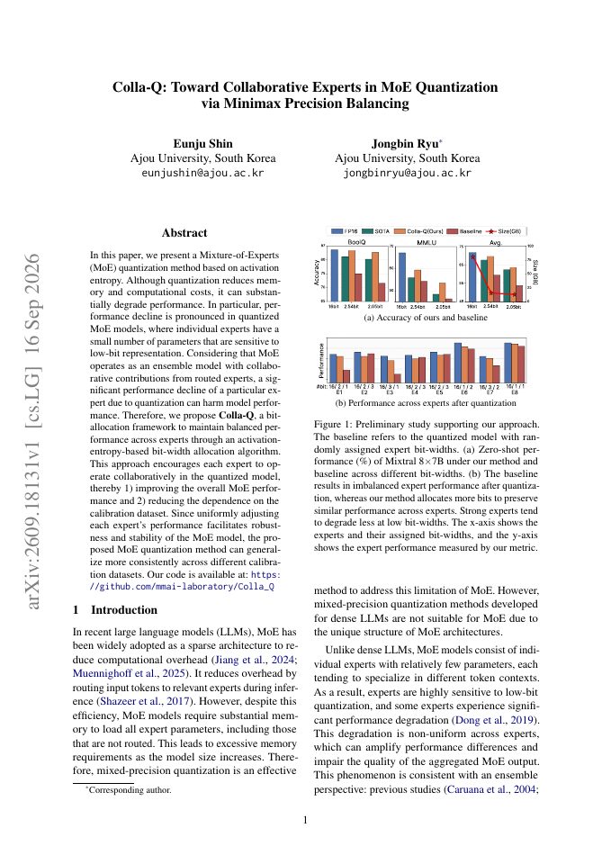 First page of Colla-Q: Toward Collaborative Experts in MoE Quantization via Minimax Precision Balancing