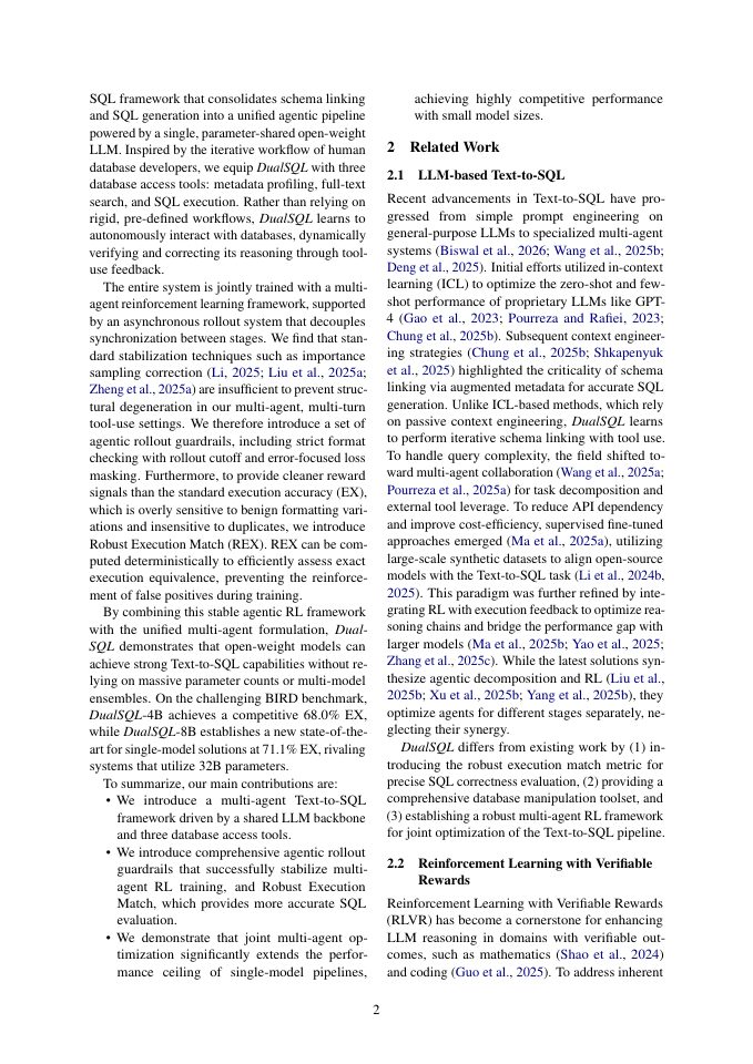 Page 2 of DualSQL: Text-to-SQL with Multi-Agent Reinforcement Learning