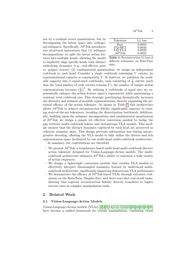 Page 3 of ${M}^2$Tok: Multi-head Multi-codebook Discrete Action Tokenization for Vision-Language-Action Models