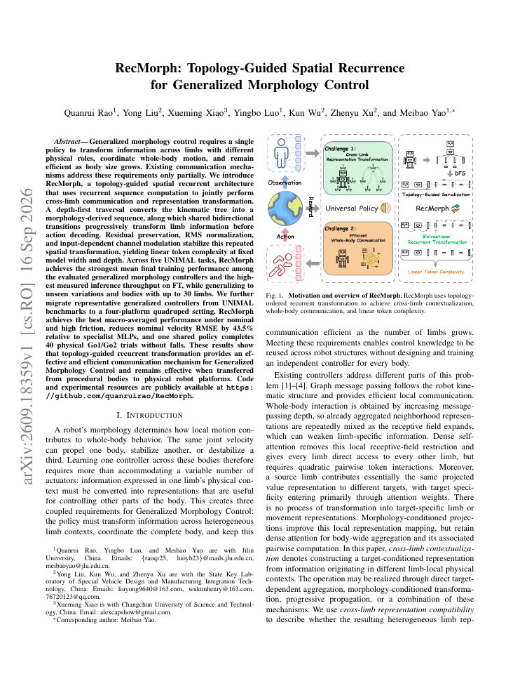 First page of RecMorph: Topology-Guided Spatial Recurrence for Generalized Morphology Control