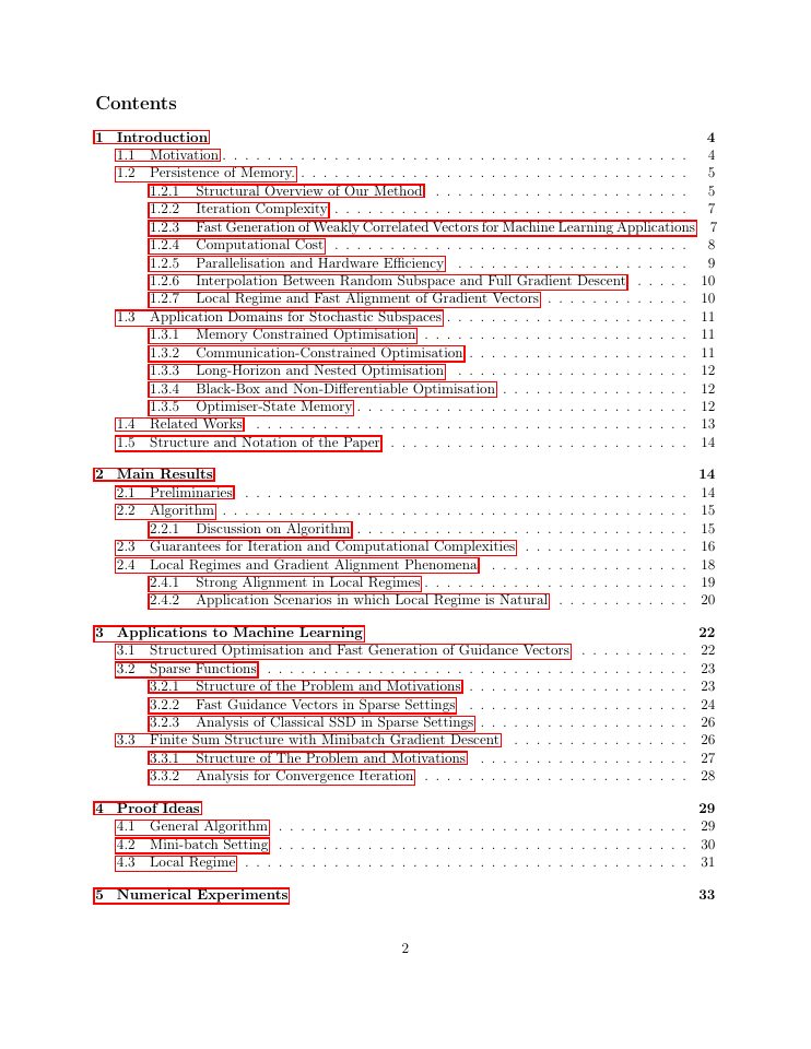 Page 2 of Gradient Descent with Stochastic Subspaces via Persistence of Memory