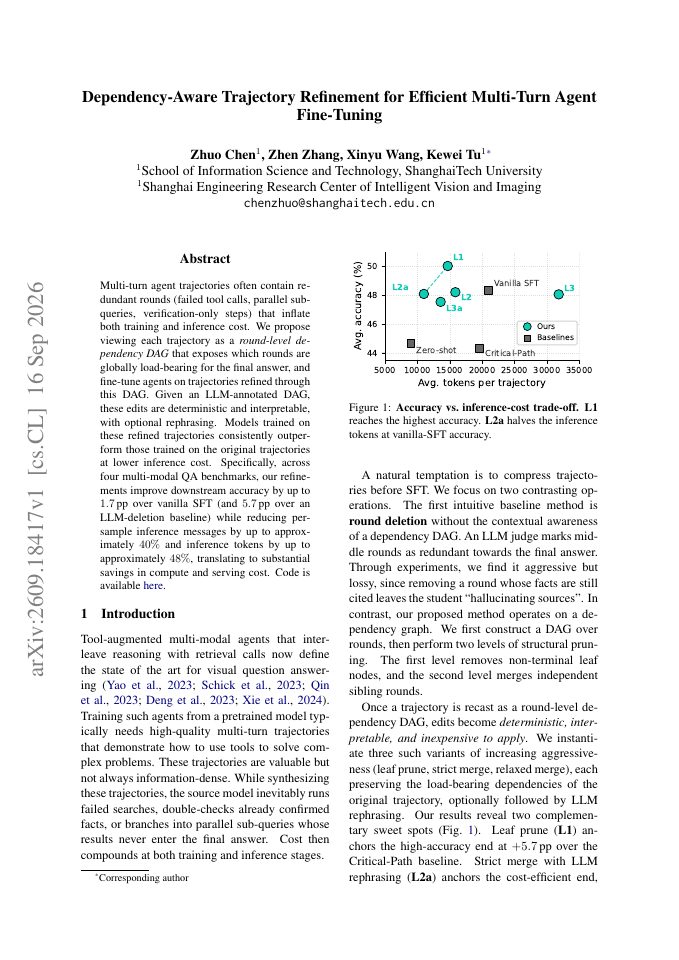 First page of Dependency-Aware Trajectory Refinement for Efficient Multi-Turn Agent Fine-Tuning