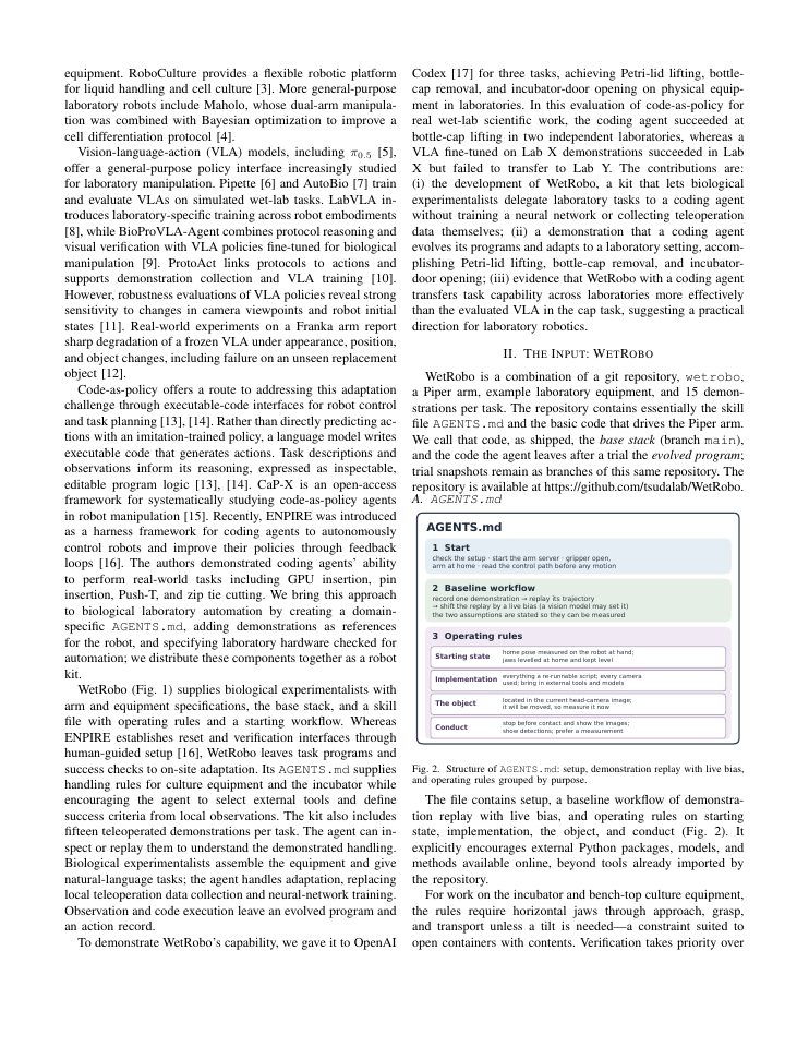 Page 2 of WetRobo: A Reproducible Robot Kit for Coding Agents in Biological Laboratories