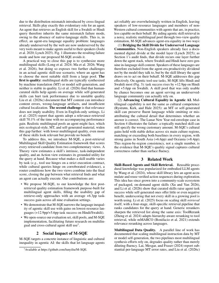 Page 2 of M-SQE: Multilingual Skill Quality Estimation for Enhancing Language Equality in Agentic Skill Use