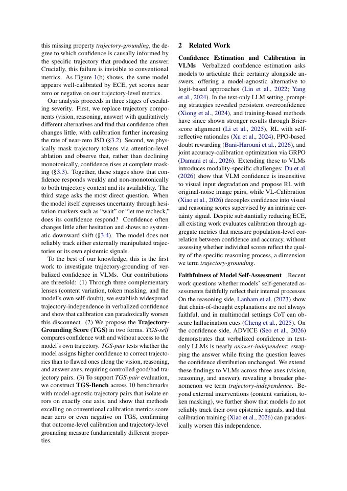 Page 2 of The Mirage of Calibrated Confidence: Trajectory-Independence of Verbalized Confidence in Vision-Language Models