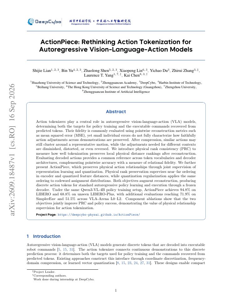 First page of ActionPiece: Rethinking Action Tokenization for Autoregressive Vision-Language-Action Models