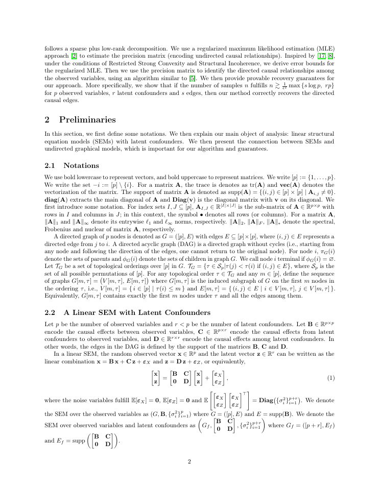 Page 2 of Provable Guarantees and Efficient Learning of Structural Equation Models with Latent Confounders