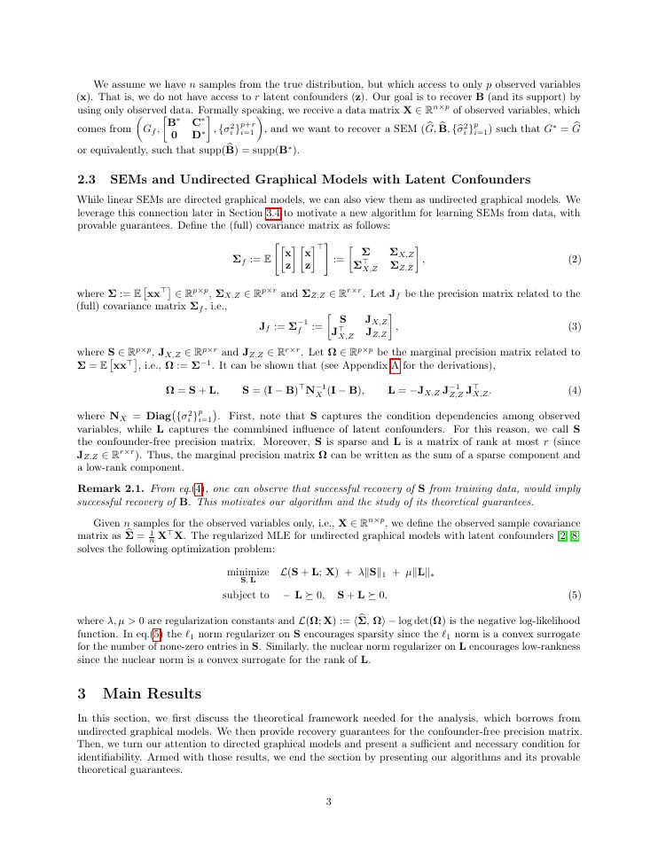 Page 3 of Provable Guarantees and Efficient Learning of Structural Equation Models with Latent Confounders