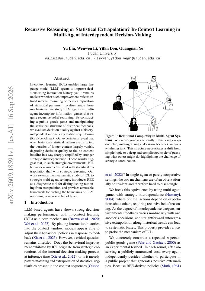 First page of Recursive Reasoning or Statistical Extrapolation? In-Context Learning in Multi-Agent Interdependent Decision-Making