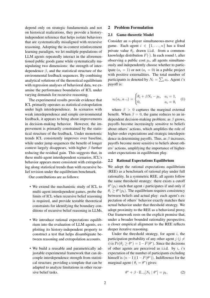 Page 2 of Recursive Reasoning or Statistical Extrapolation? In-Context Learning in Multi-Agent Interdependent Decision-Making