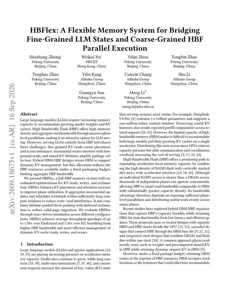First page of HBFlex: A Flexible Memory System for Bridging Fine-Grained LLM States and Coarse-Grained HBF Parallel Execution