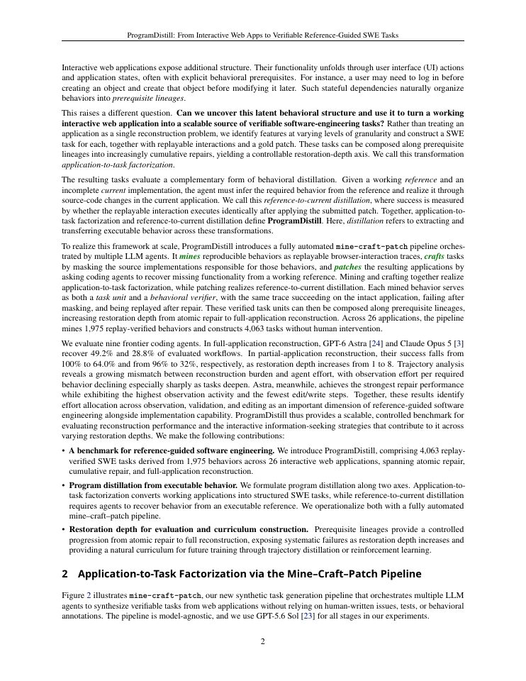 Page 2 of ProgramDistill: From Interactive Web Apps to Verifiable Reference-Guided SWE Tasks